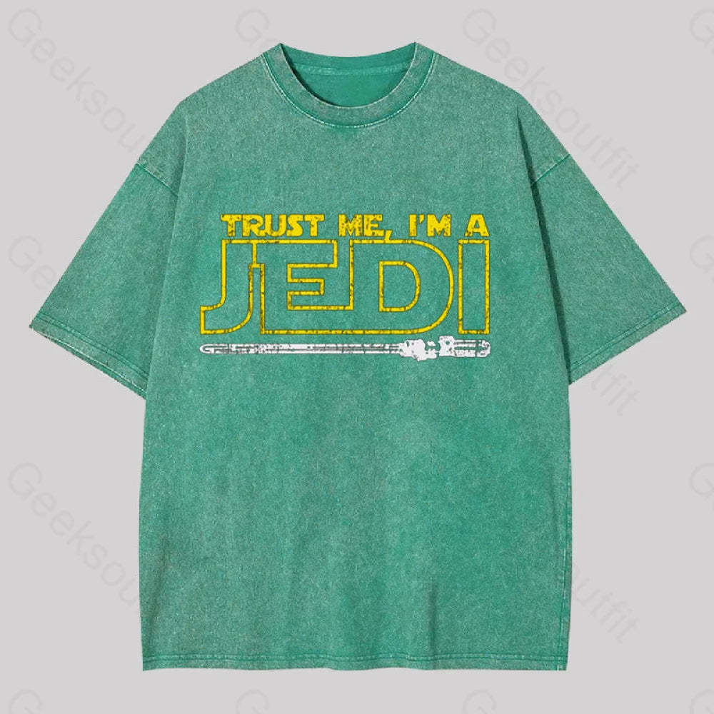 Trust Me I?��m A Jedi Geek Washed T-Shirt Grass Green / S