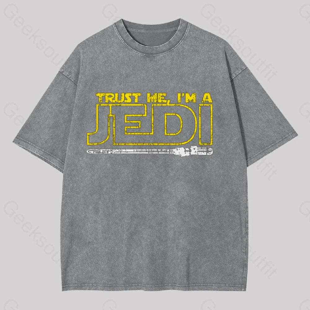 Trust Me I?��m A Jedi Geek Washed T-Shirt Grey / S