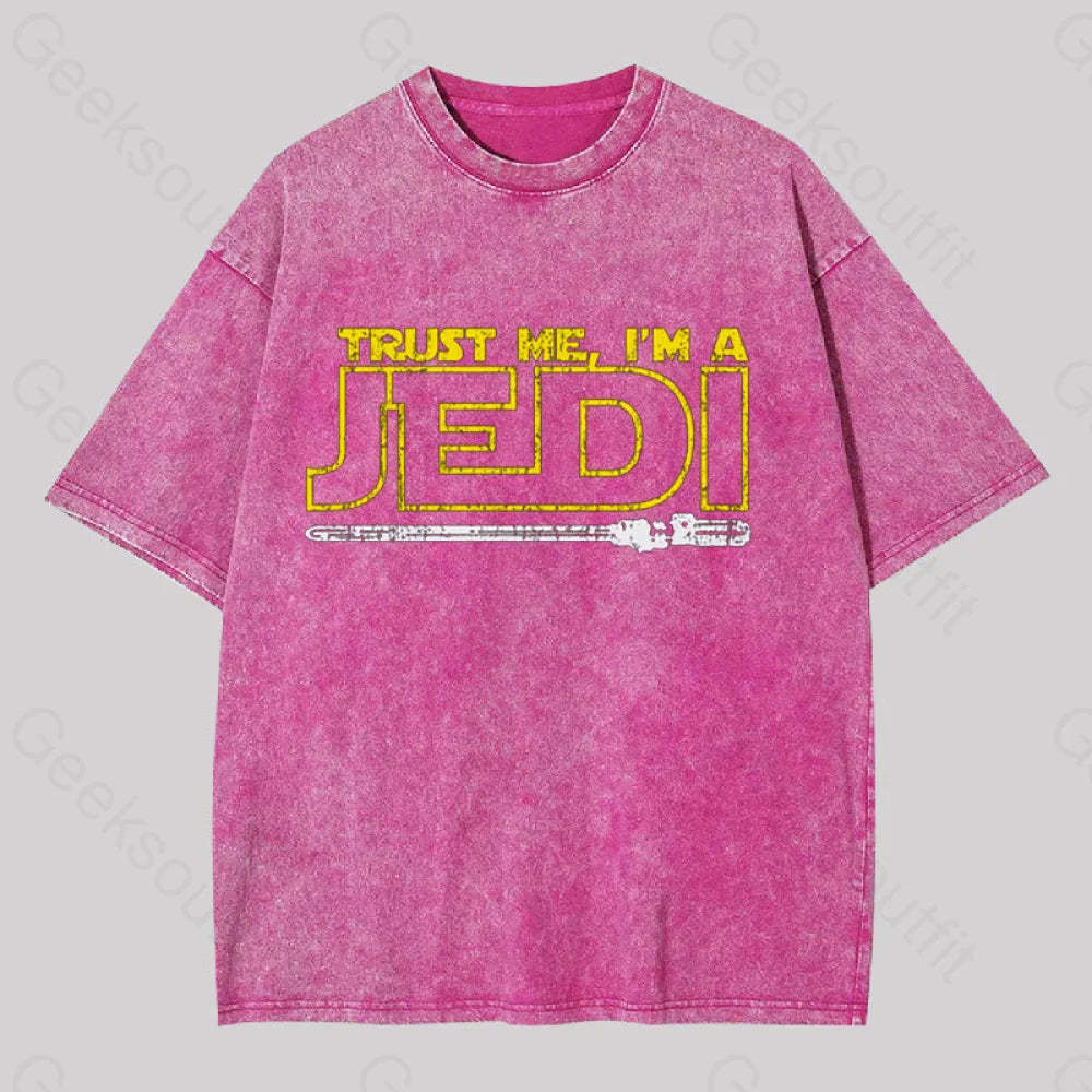 Trust Me I?��m A Jedi Geek Washed T-Shirt Rose Red / S