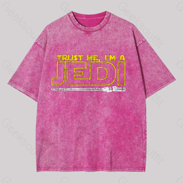 Trust Me I?��m A Jedi Geek Washed T-Shirt Rose Red / S