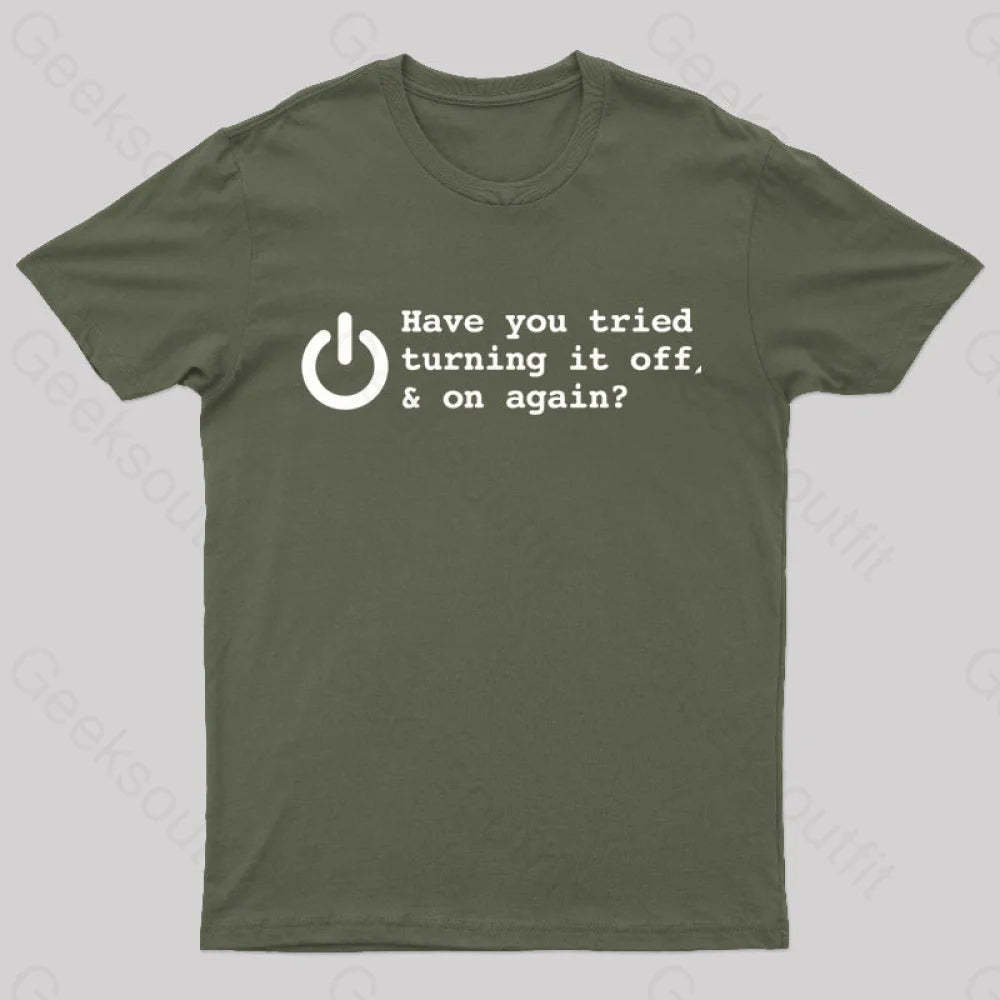 Try Turn Off Nerd T-Shirt Army Green / S