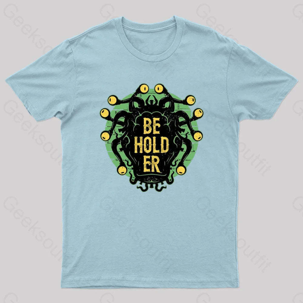 Typographic Beholder Geek T-Shirt Light Blue / S