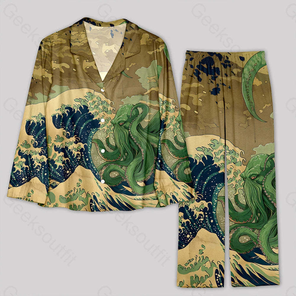 Ukiyoe Waves Cthulhu Pajamas Set S / Geekpj0096 Yc