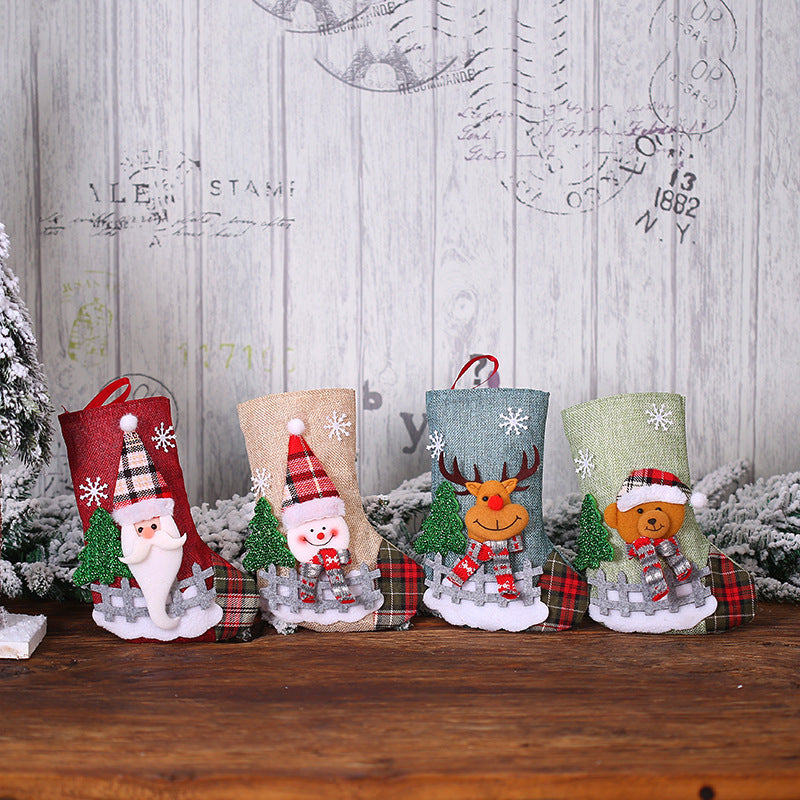 Linen Doll Decorate Gift Bag Christmas Socks