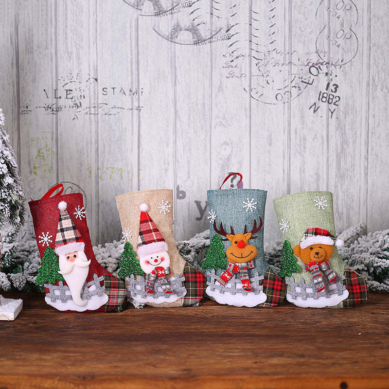 Linen Doll Decorate Gift Bag Christmas Socks