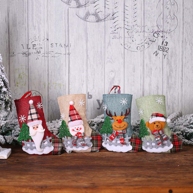 Linen Doll Decorate Gift Bag Christmas Socks
