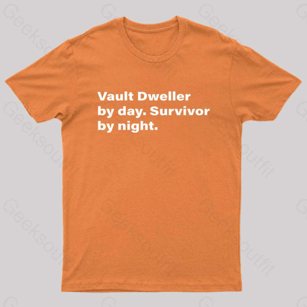 Vault Dweller Byday Survivor By Night Nerd T-Shirt Orange / S