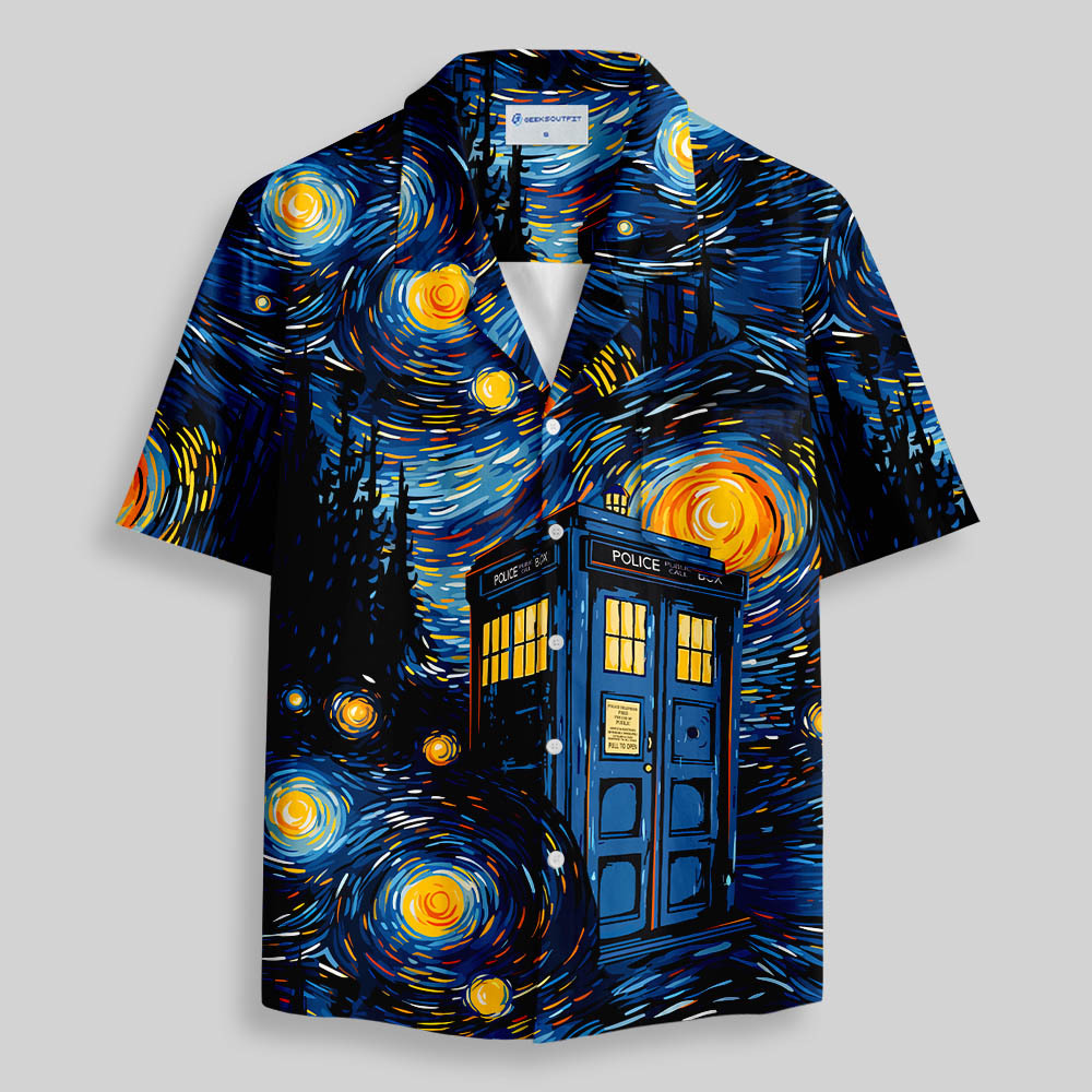 Geeksoutfit Starry Night Phone Booth Button Up Pocket Shirt for Sale
