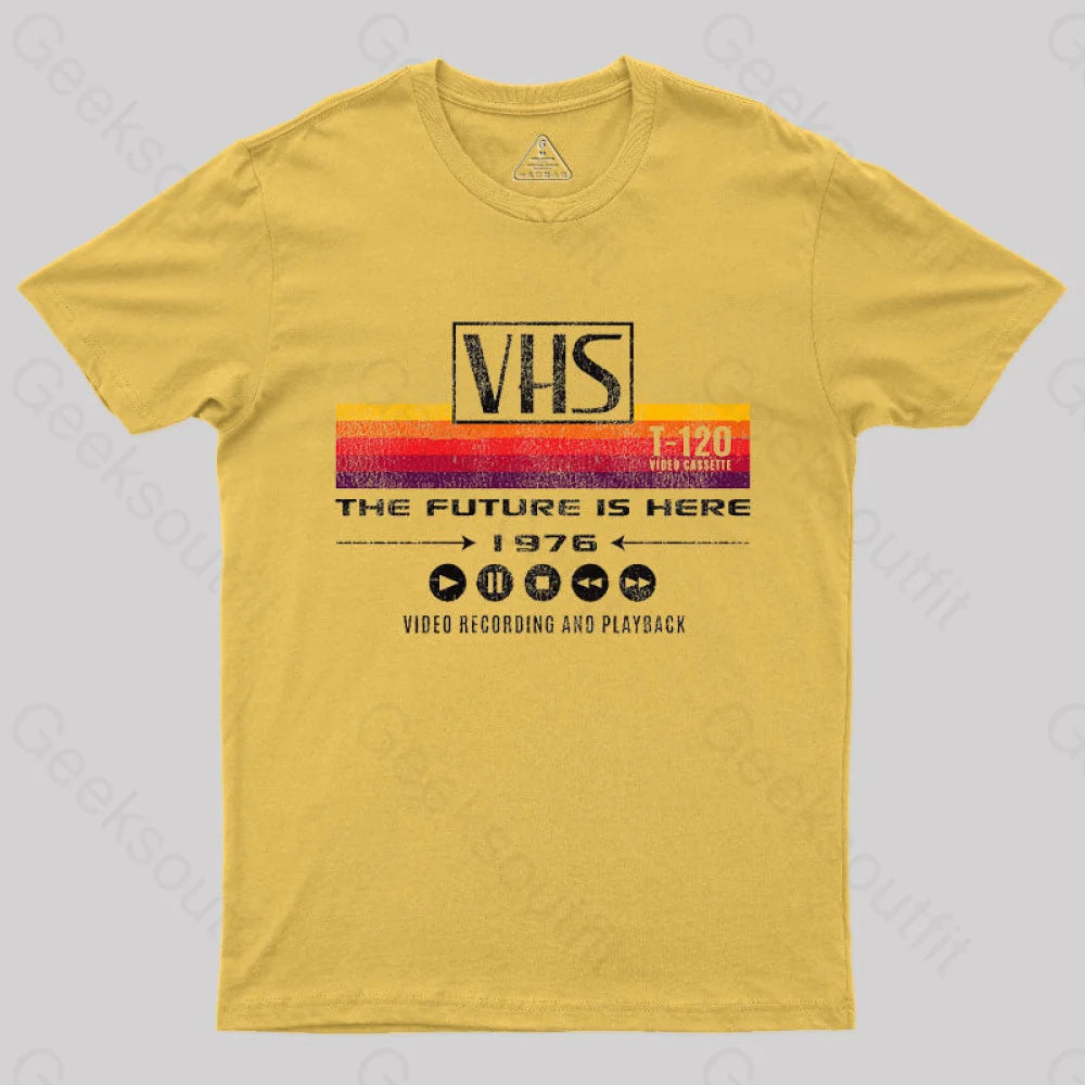 Geeksoutfit VHS The Future Is Here 1976 T-Shirt for Sale