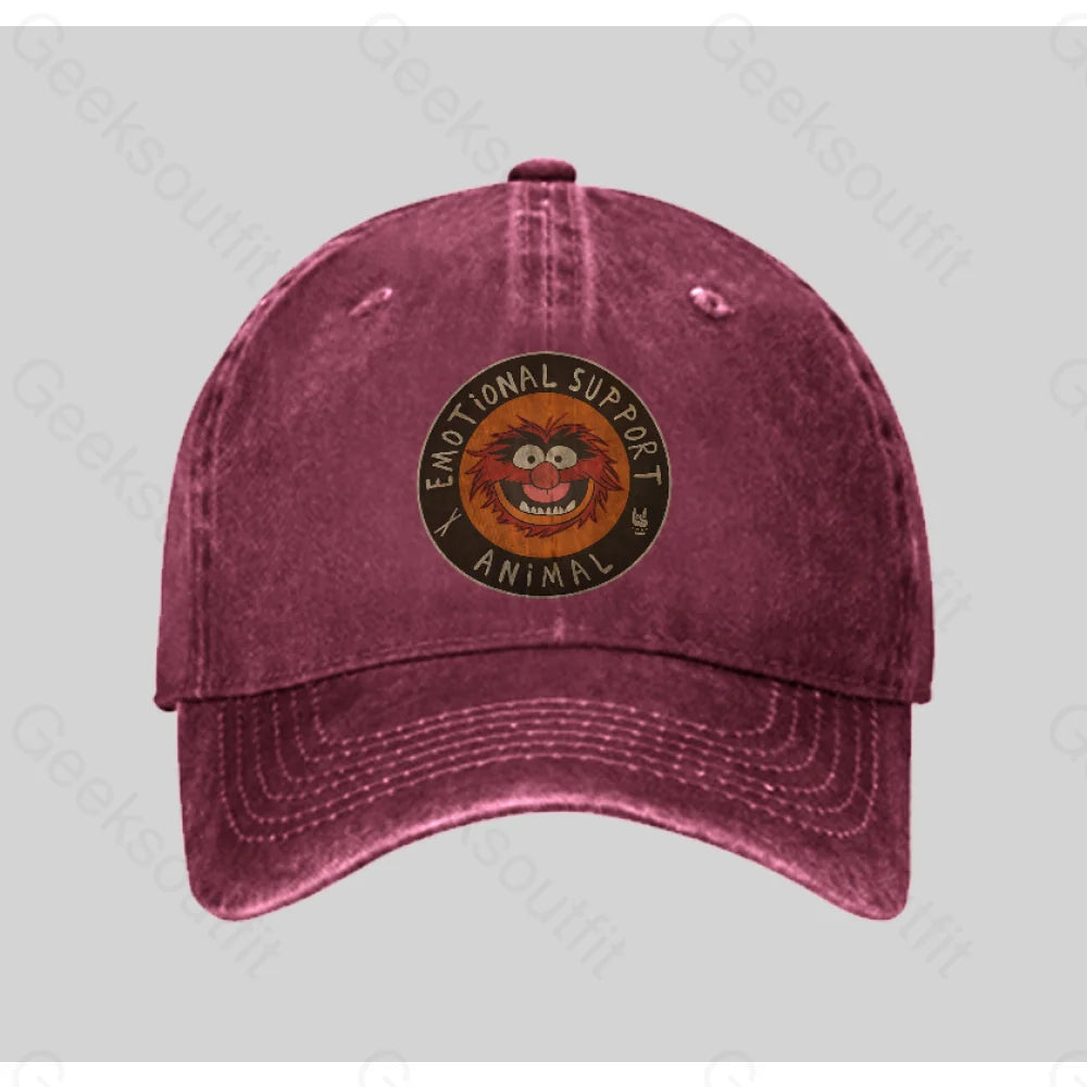 Vintage 70S Muppets Emotional Support Animal Washed Baseball Cap Red