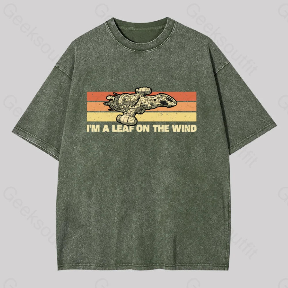 Vintage Leaf On The Wind Washed T-Shirt Armygreen / S