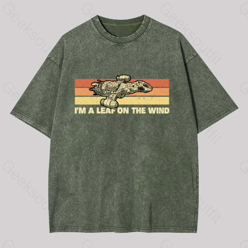 Vintage Leaf On The Wind Washed T-Shirt Armygreen / S
