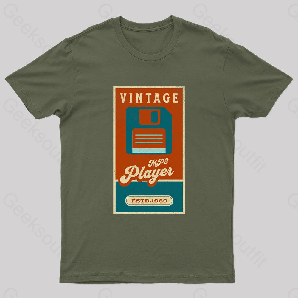 Vintage Retro Groove Floppy Beats Geek T-Shirt Army Green / S