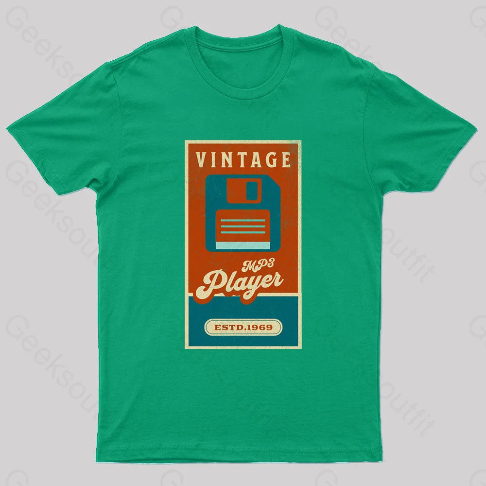 Vintage Retro Groove Floppy Beats Geek T-Shirt Green / S