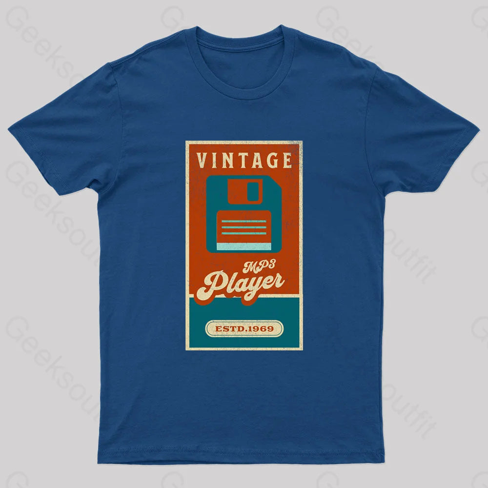 Vintage Retro Groove Floppy Beats Geek T-Shirt Navy / S