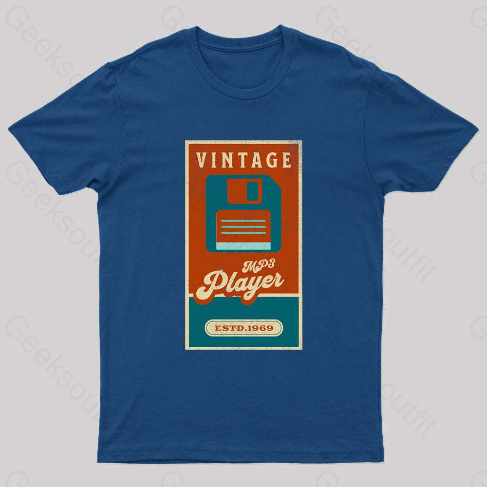 Vintage Retro Groove Floppy Beats Geek T-Shirt Navy / S