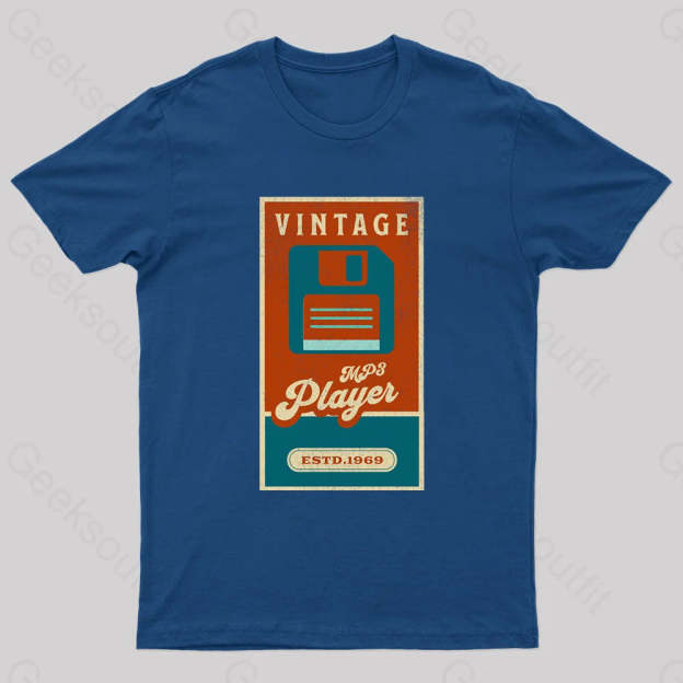 Vintage Retro Groove Floppy Beats Geek T-Shirt Navy / S