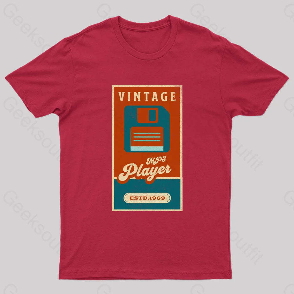 Vintage Retro Groove Floppy Beats Geek T-Shirt Red / S