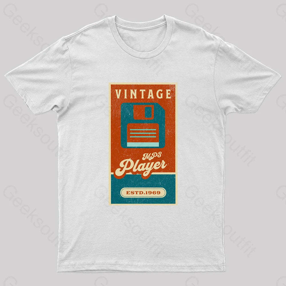 Vintage Retro Groove Floppy Beats Geek T-Shirt White / S