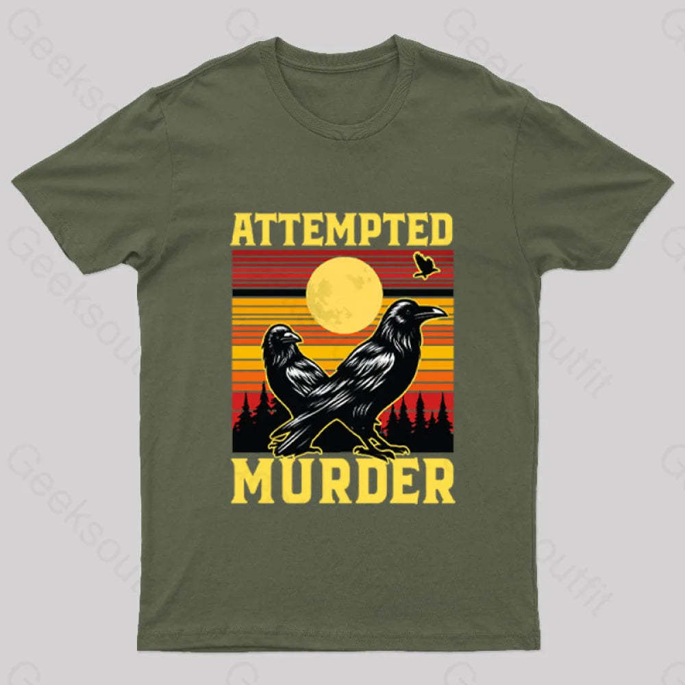 Vintage Sunset Attempted Murder Geek T-Shirt Army Green / S