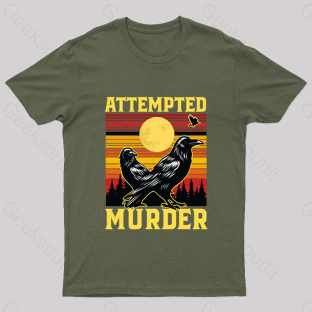 Vintage Sunset Attempted Murder Geek T-Shirt Army Green / S