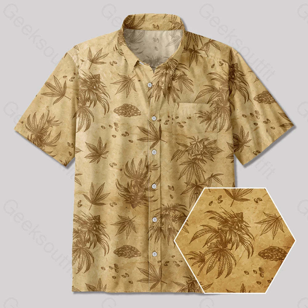 Vintage Weed Sketch Illustration Button Up Pocket Shirt Yc