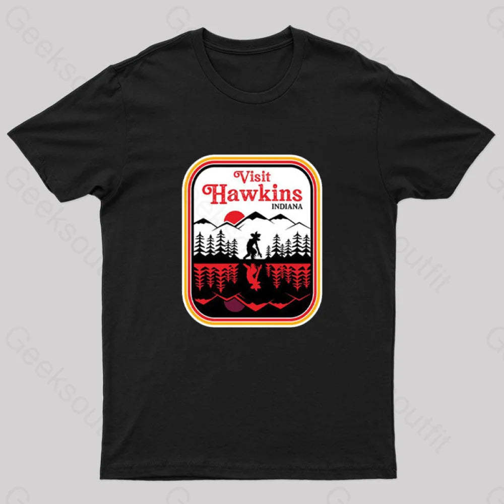 Visit Hawkins Indiana Nerd T-Shirt Black / S