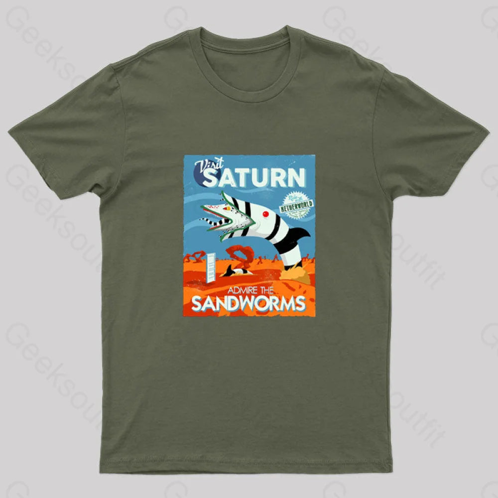 Visit Saturn Geek T-Shirt Army Green / S