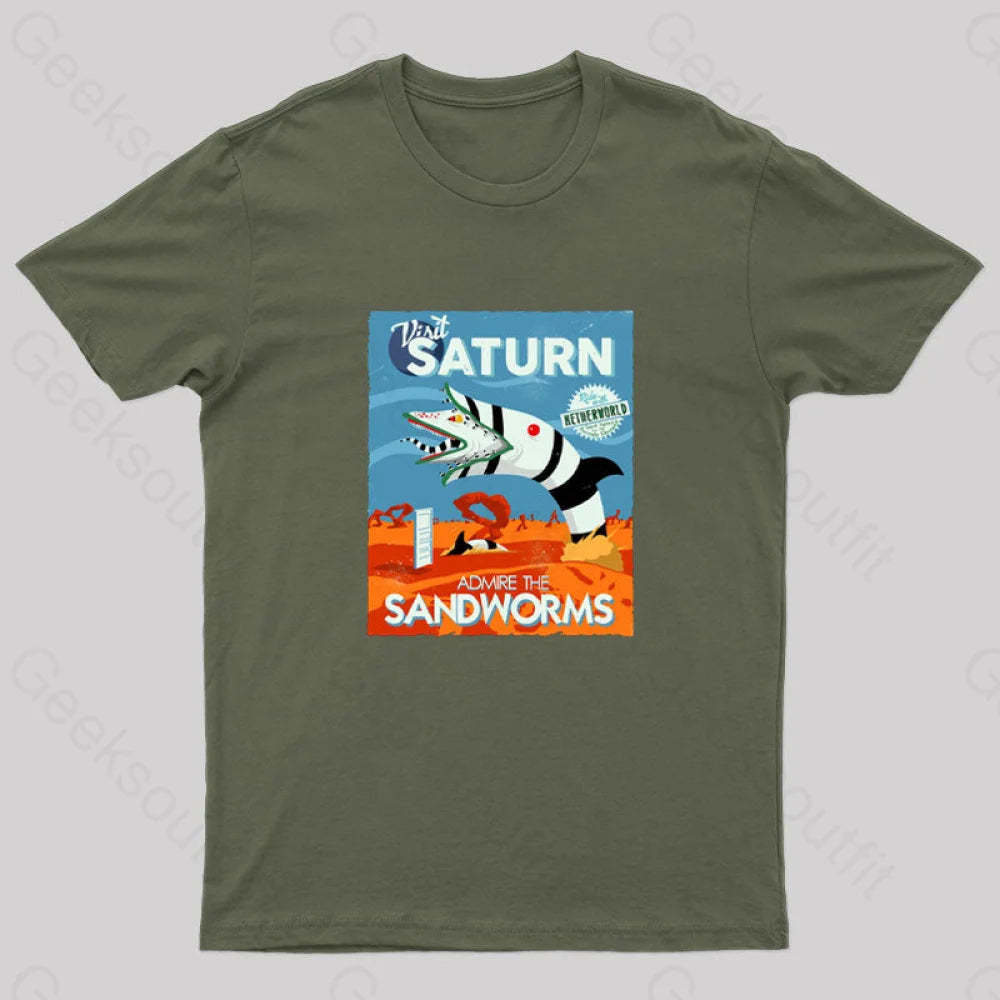 Visit Saturn Geek T-Shirt Army Green / S