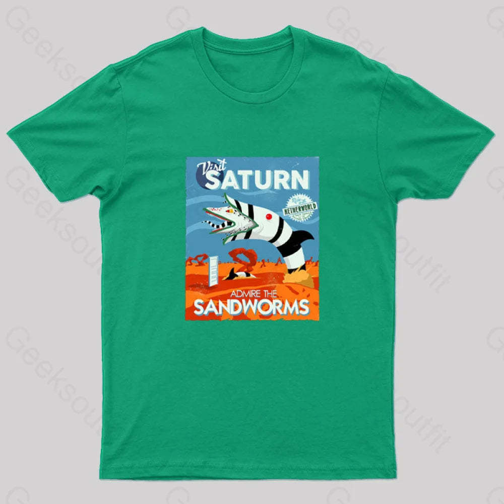 Visit Saturn Geek T-Shirt Green / S