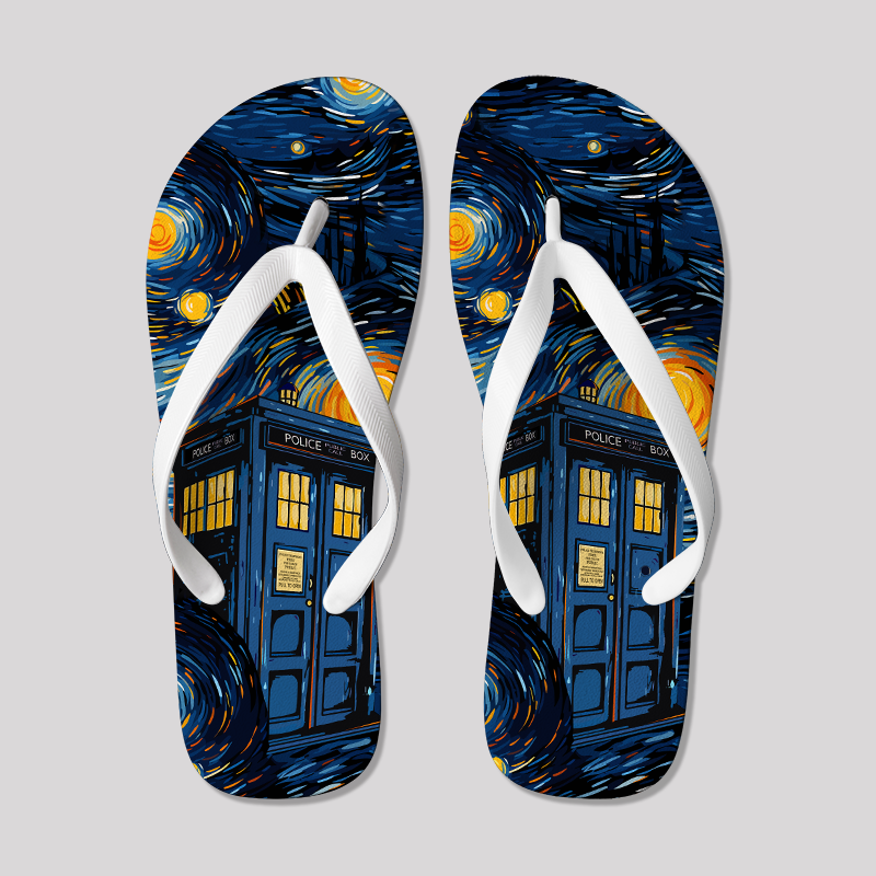 Starry Night Phone Booth  Geek Flip Flops