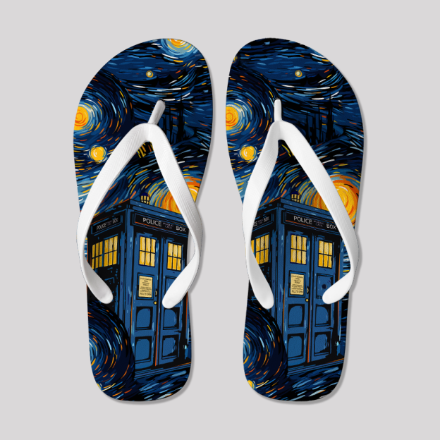 Starry Night Phone Booth  Geek Flip Flops