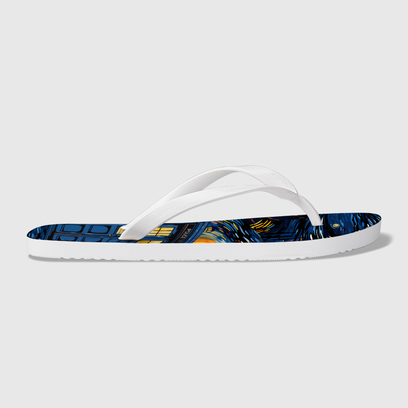 Starry Night Phone Booth Geek Flip Flops
