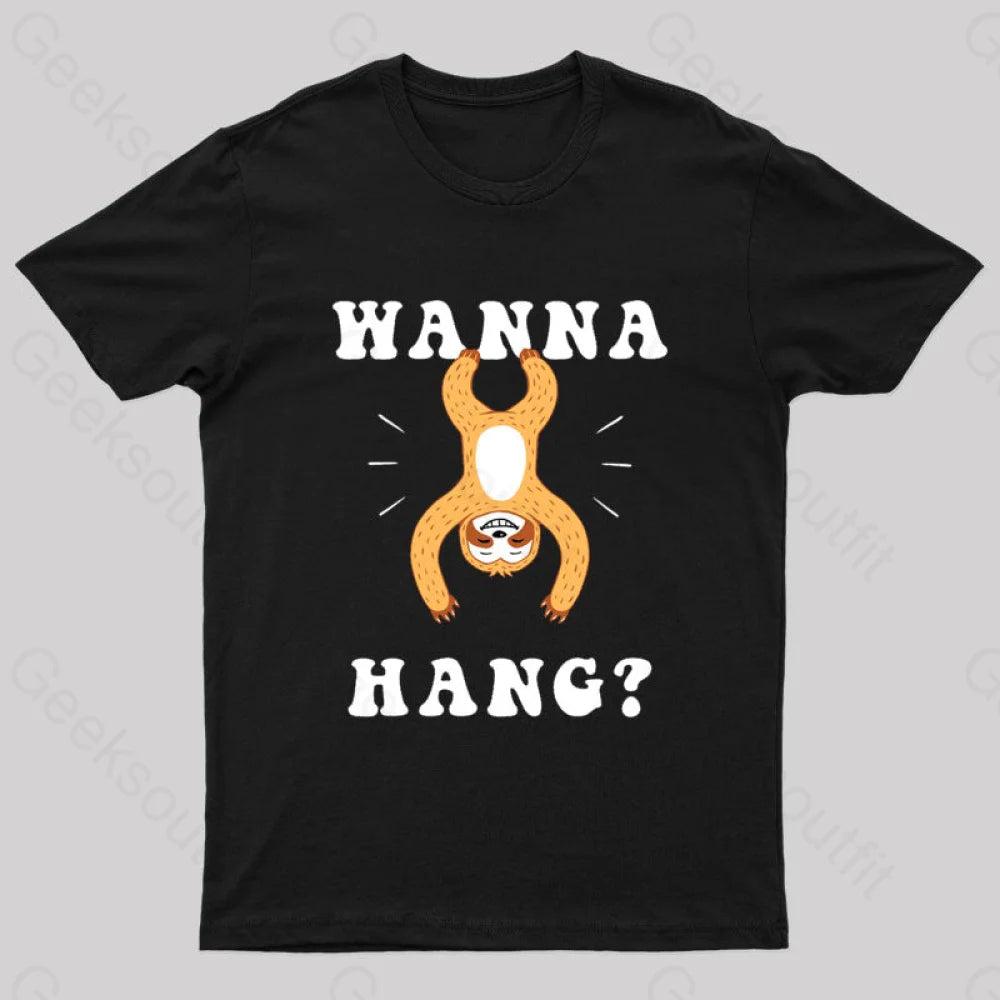Wanna Hang Sloth Nerd T-Shirt Black / S