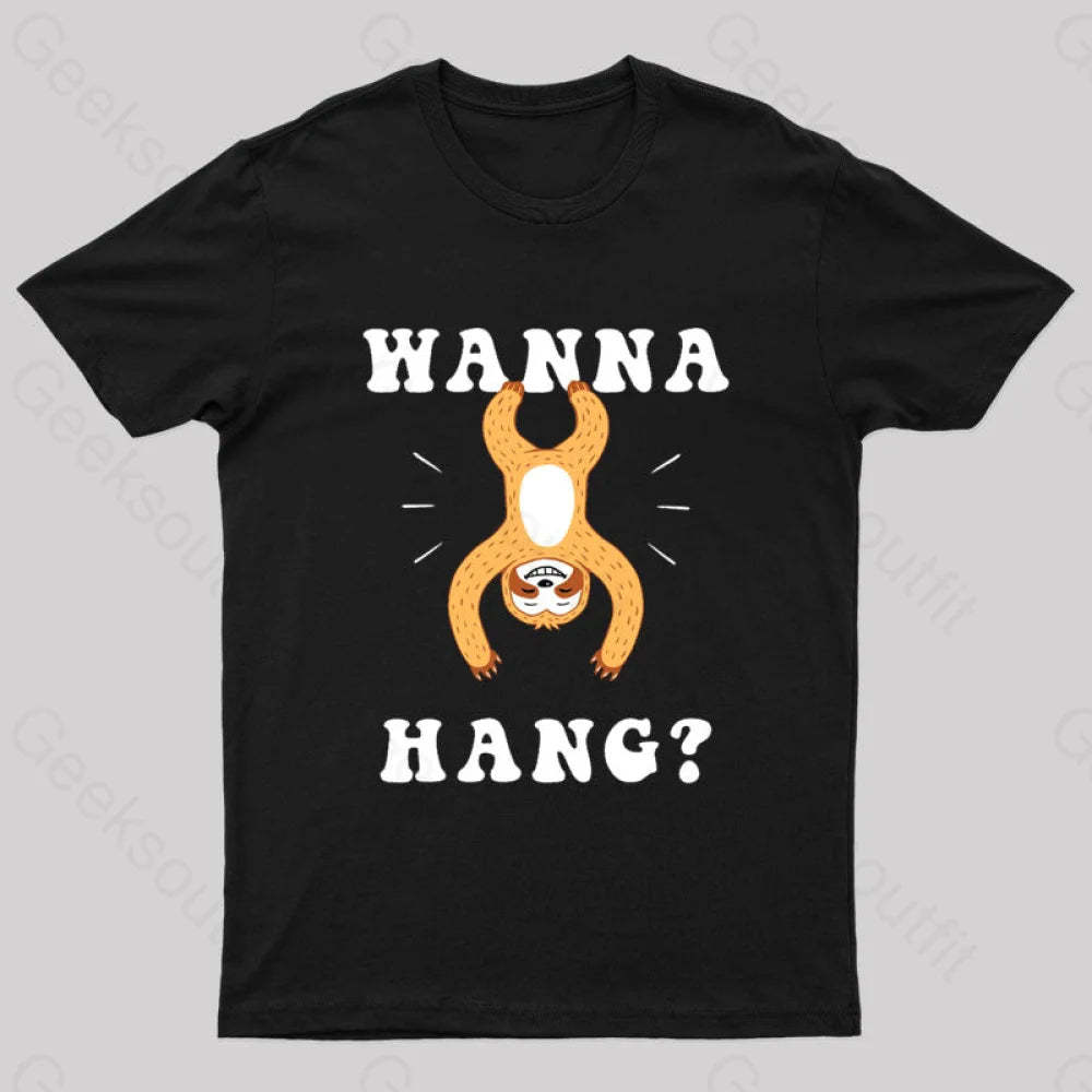 Wanna Hang Sloth Nerd T-Shirt Black / S