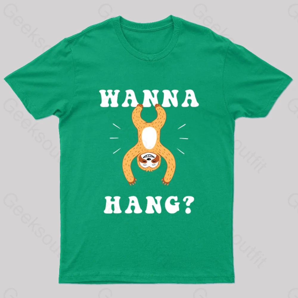 Wanna Hang Sloth Nerd T-Shirt Green / S