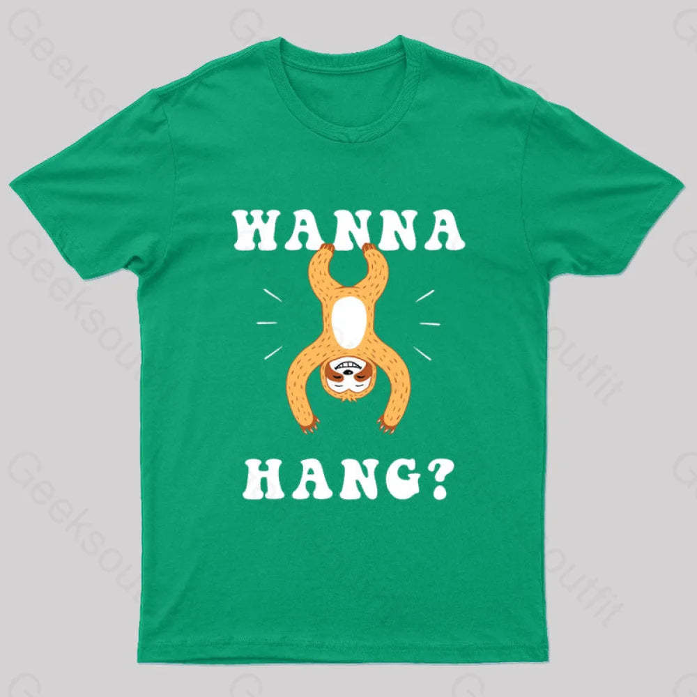 Wanna Hang Sloth Nerd T-Shirt Green / S