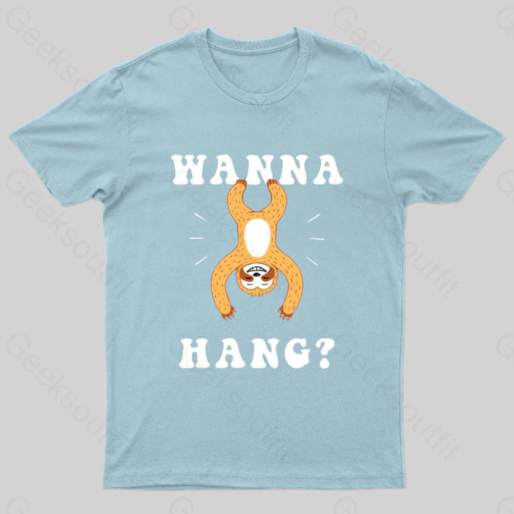 Wanna Hang Sloth Nerd T-Shirt Light Blue / S