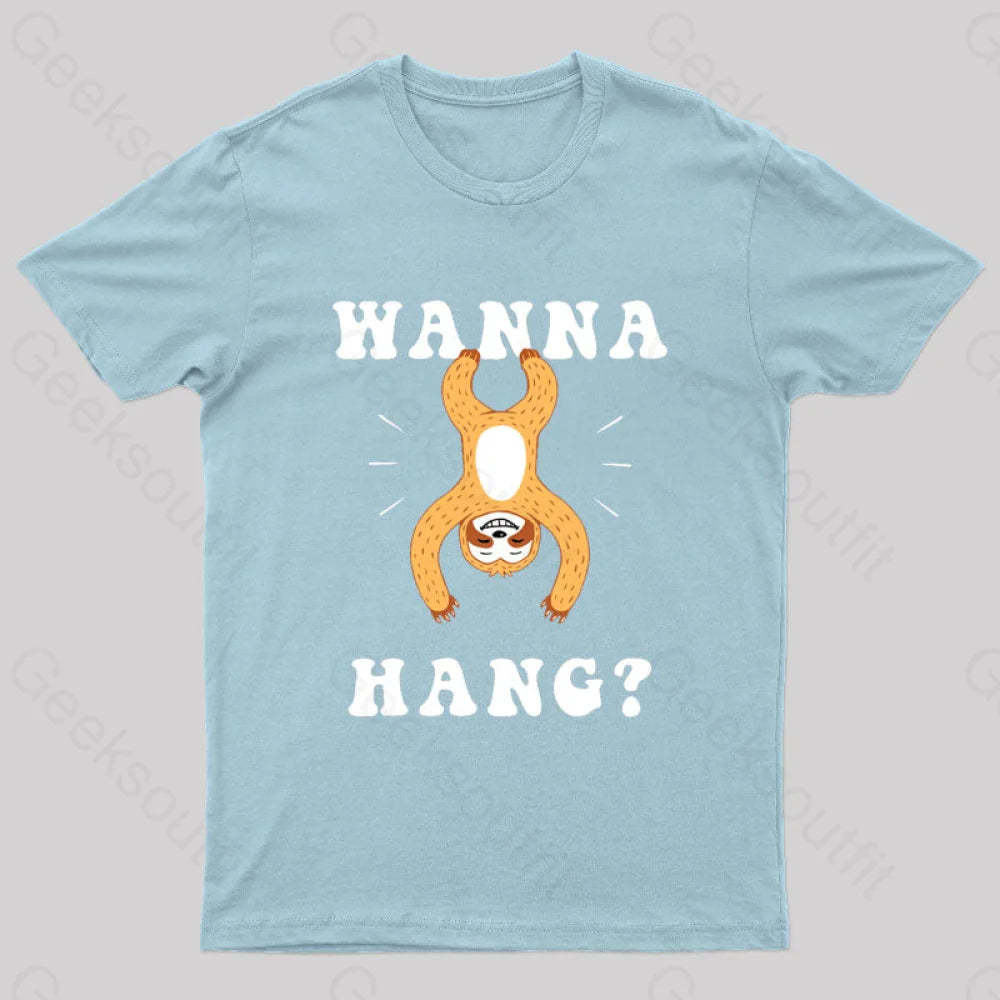 Wanna Hang Sloth Nerd T-Shirt Light Blue / S
