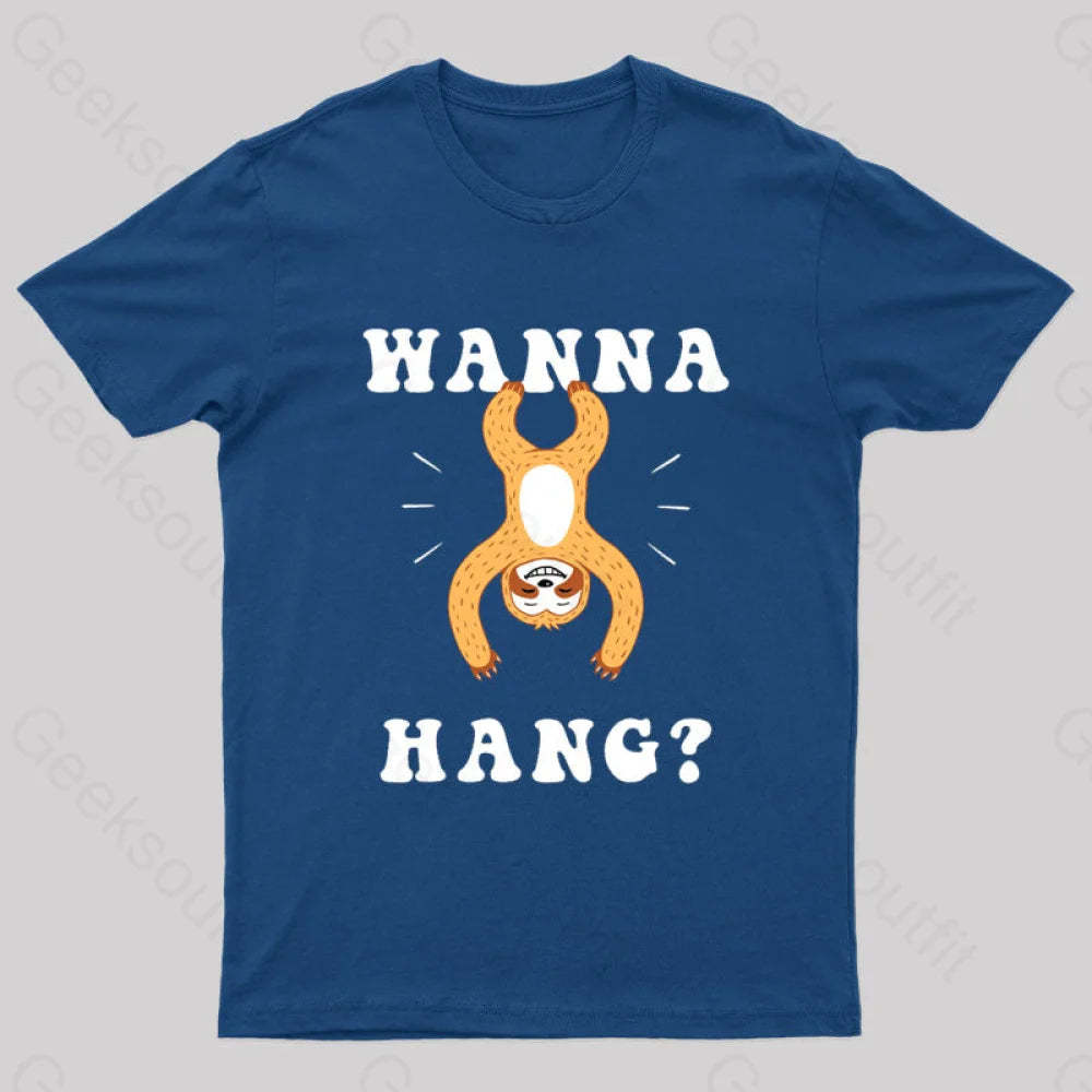Wanna Hang Sloth Nerd T-Shirt Navy / S