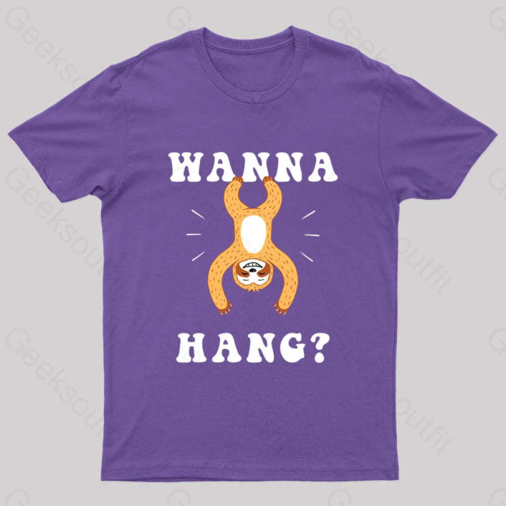 Wanna Hang Sloth Nerd T-Shirt Purple / S