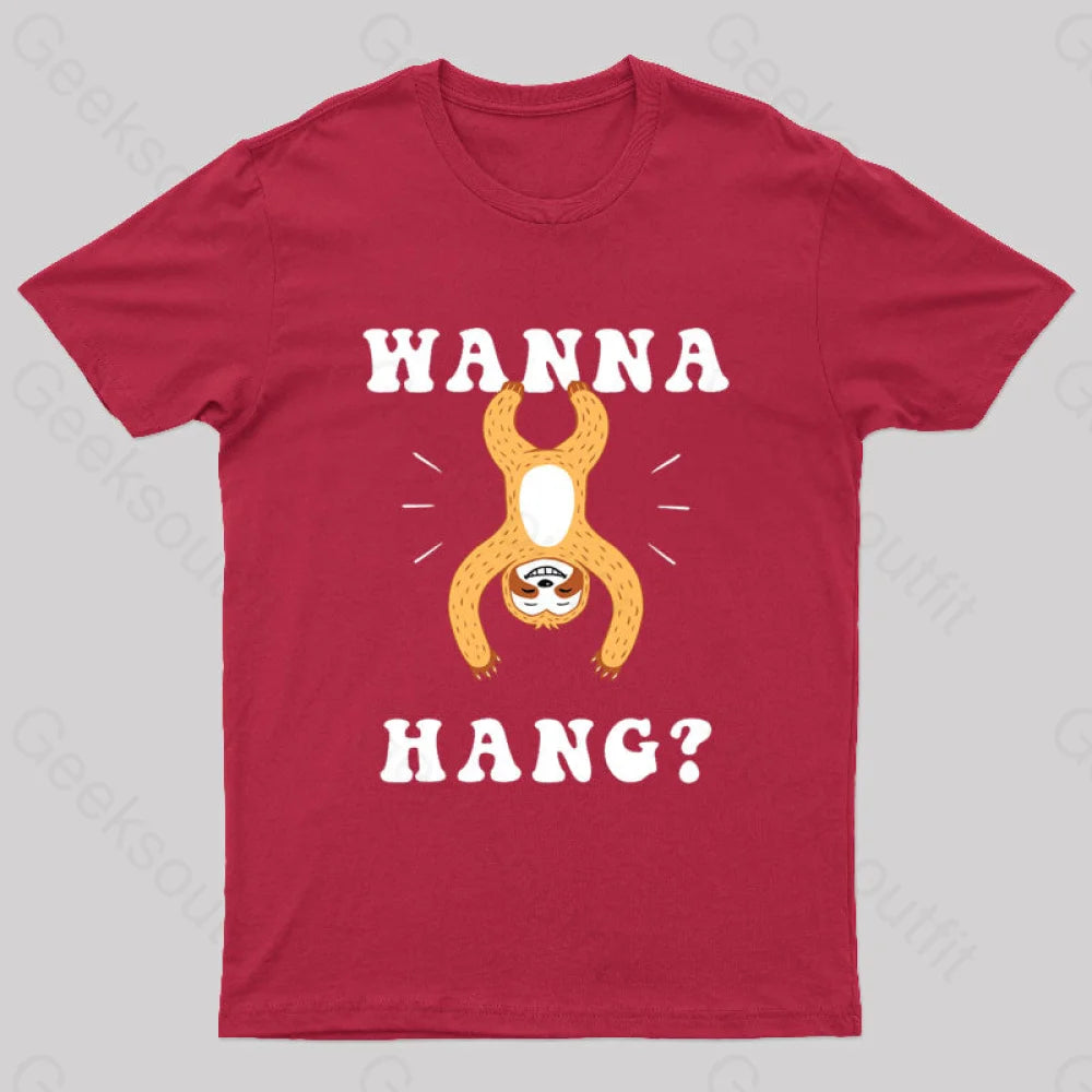 Wanna Hang Sloth Nerd T-Shirt Red / S
