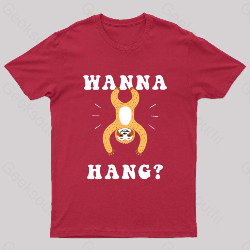 Wanna Hang Sloth Nerd T-Shirt Red / S