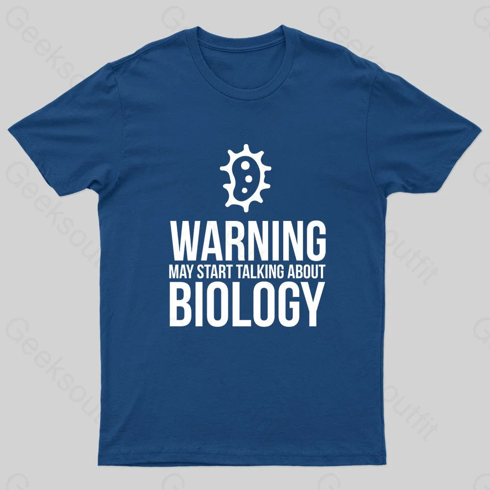 Warning May Start Talking Biology Nerd T-Shirt Navy / S