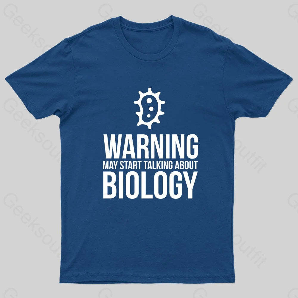 Warning May Start Talking Biology Nerd T-Shirt Navy / S