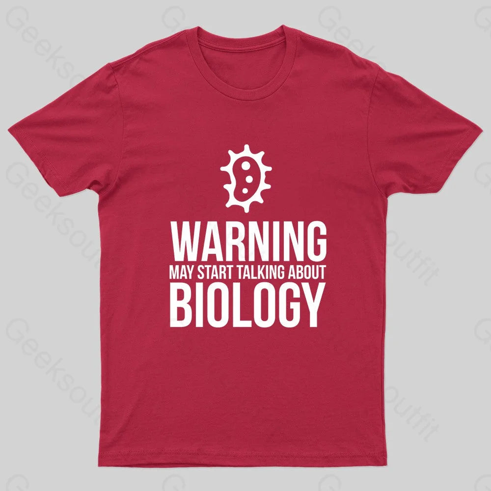 Warning May Start Talking Biology Nerd T-Shirt Red / S