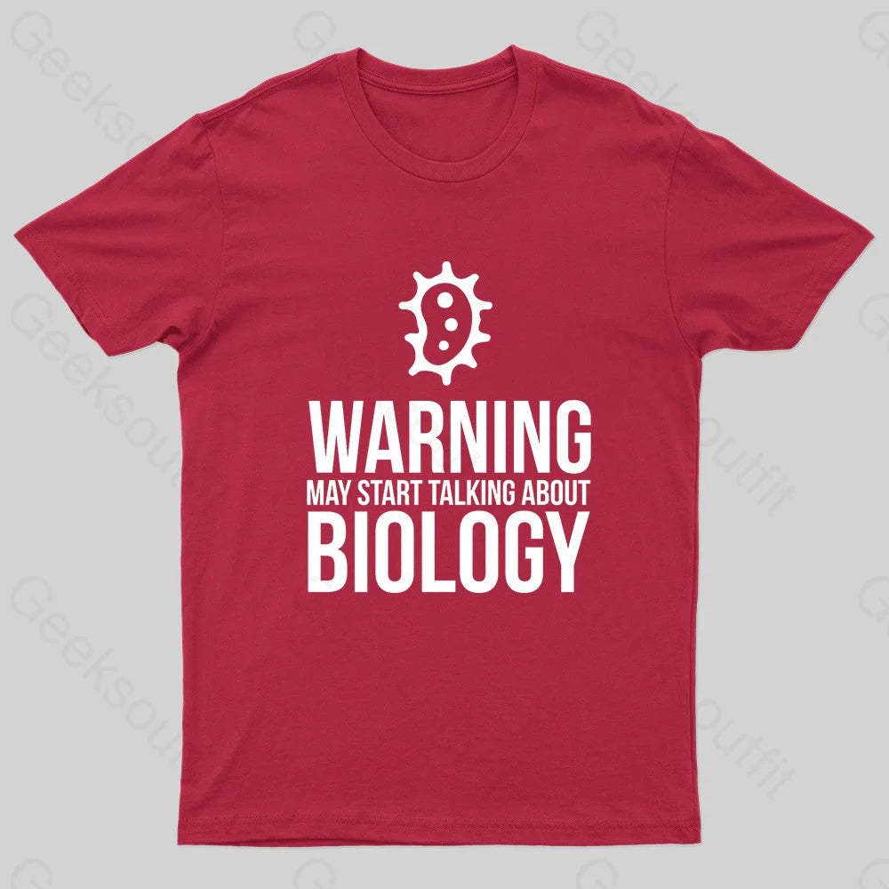 Warning May Start Talking Biology Nerd T-Shirt Red / S