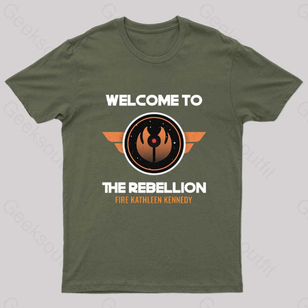 Welcome To The Rebellion Geek T-Shirt Army Green / S