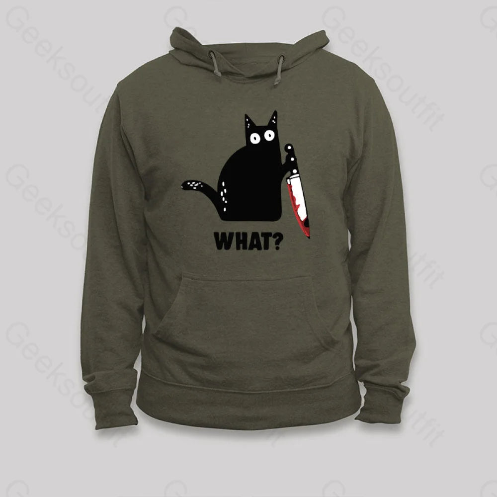 What Cat Funny Hoodie Army Green / S