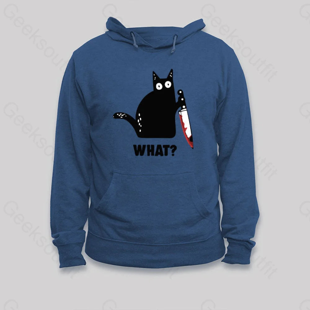 What Cat Funny Hoodie Dark Blue / S